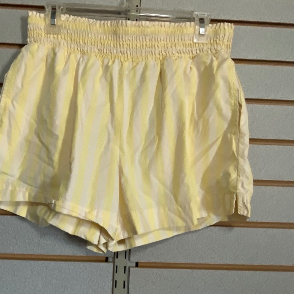 A New Day Womens Yellow White Striped Smocked Waist Cotton Shorts Size M
